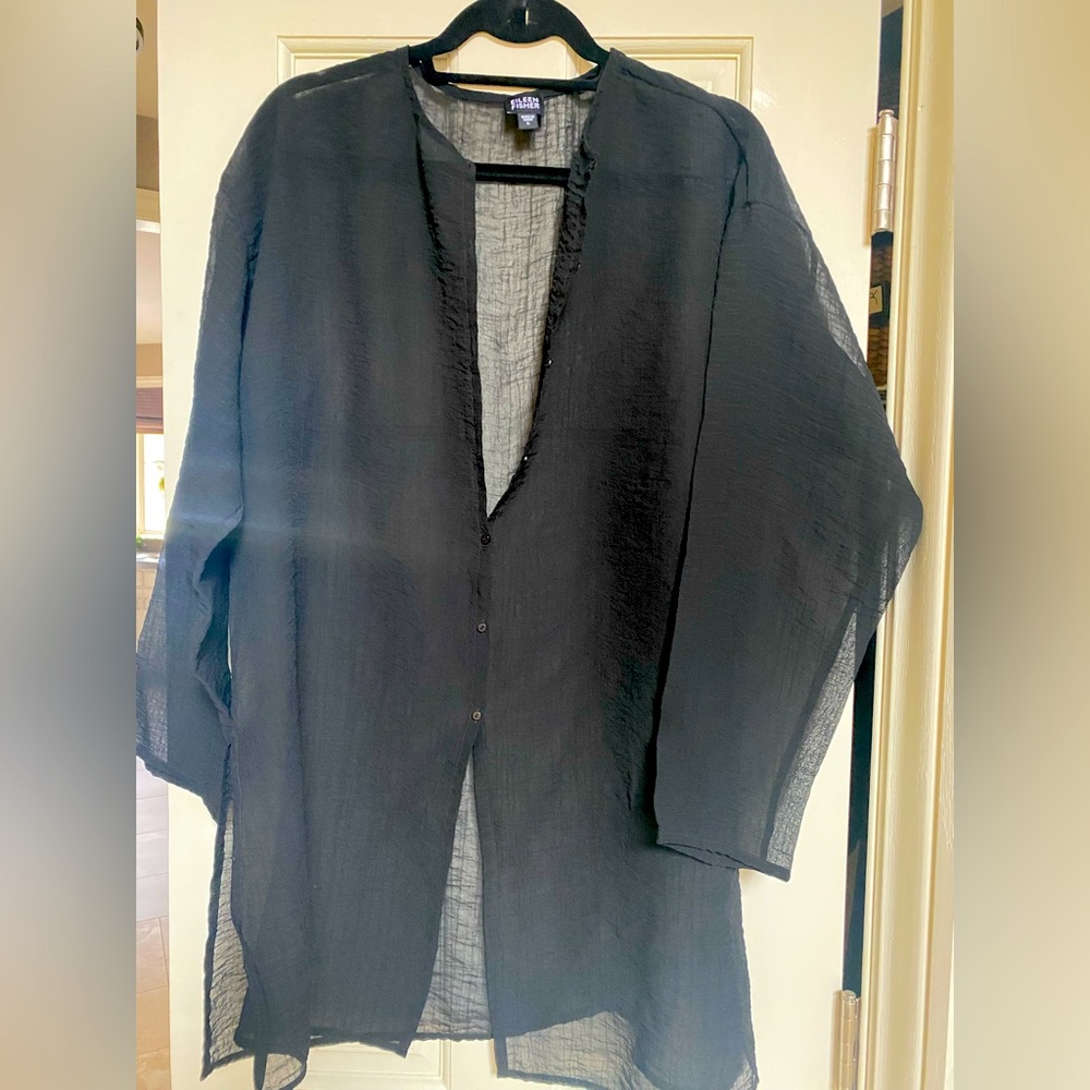Eileen Fisher sheer tunic blouse large